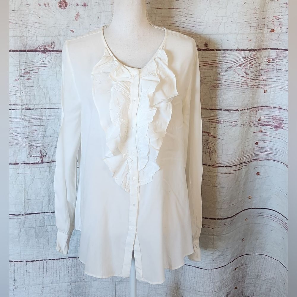 Sundance Eloquence Ruffle‎ Front Blouse Size Large